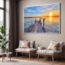 Quadro com Moldura Sala Quarto Pier Pássaros Paisagem Decorativo Horizontal Grande Hall