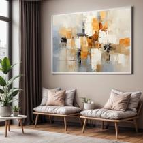 Quadro com Moldura Sala Quarto Pintura Arte Abstrato Bege Branco Marrom Dourado Decorativo Horizontal Grande Hall