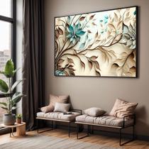Quadro com Moldura Sala Quarto Planta Floral Bege Marrom Verde Decorativo Horizontal Grande Hall Quadro com Moldura Sala Quarto Planta Floral Bege Marrom Verde Decorativo Horizontal Grande Hall