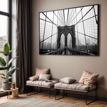 Quadro com Moldura Sala Quarto Ponte Brooklyn NY Preto Branco Decorativo Horizontal Grande Hall