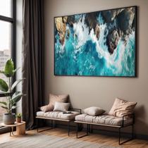 Quadro com Moldura Sala Quarto Praia Azul Pedras Paisagem Decorativo Horizontal Grande Hall Quadro com Moldura Sala Quarto Praia Azul Pedras Paisagem Decorativo Horizontal Grande Hall
