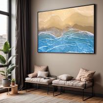 Quadro com Moldura Sala Quarto Praia Mar Areia Decorativo Horizontal Grande Hall Cor:Moldura PretaTamanho:40 X 60 X 3 c