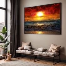 Quadro com Moldura Sala Quarto Praia Sol e Nuvens Decorativo Horizontal Grande Hall