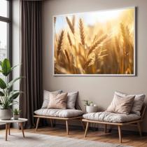 Quadro com Moldura Sala Quarto Trigo Bege Marrom Paisagem Decorativo Horizontal Grande Hall