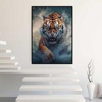 Quadro com Moldura Tigre de Bengala Águas Vertical Decorativo Grande Sala Quarto Hall