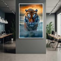 Quadro com Moldura Tigre por do Sol Paisagem Vertical Decorativo Grande Sala Quarto Hall