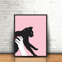 Quadro com Moldura Tumblr Gato Preto Mão Pet Doméstico Cat