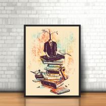 Quadro com Moldura Tumblr Homem de Terno Árvore Livros Aves