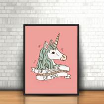 Quadro com Moldura Unicórnio Be Unique Be You Equino 30x40cm