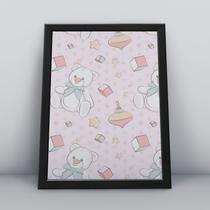 Quadro com moldura ursinhos e pião Fundo-Infantil-071-M1 Quadro com moldura ursinhos e pião Fundo-Infantil-071-M1