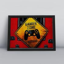 Quadro com moldura zona gamer atençaõ - Quadros TAC