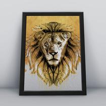 Quadro com molduraface leão pintura dourada Quadro com molduraface leão pintura dourada