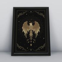 Quadro com moldurafênix voando dourada