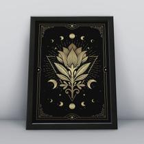 Quadro com molduraflor de lotus e fases da lua dourada Quadro com molduraflor de lotus e fases da lua dourada