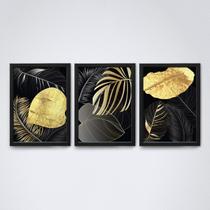 Quadro com molduraplantas pretas e douradas
