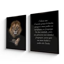 Quadro Com Vidro Leão Dourado Frase Religião Kit/2 Sala Quarto - ARTPAREDE