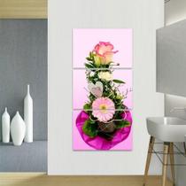 Quadro Conjunto de Flores Artístico decorativo Vertical 3 Peças