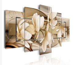 Quadro conjunto mosaico 5 peças flor marrom abstrato moderno painel para decoração de ambientes - NEYRAD