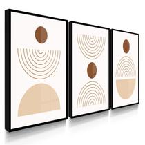 Quadro Conjunto Trio Boho Chic Neutro Kit 55x40 Com Vidros
