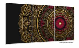 Quadro Conjunto Vertical Mandala Preto E Vermelho 3 Peças