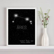 Quadro Constelação Signo Áries 45x34cm Moldura Branca