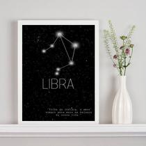 Quadro Constelação Signo Libra 24x18cm - Vidro e Moldura Preta