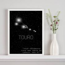 Quadro Constelação Signo Touro 33x24cm - Vidro e Madeira Branca