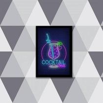 Quadro Copo Cocktail Bar Simulando Neon 33X24 Moldura Preta