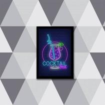 Quadro Copo Cocktail Bar Simulando Neon 33x24cm - com vidro