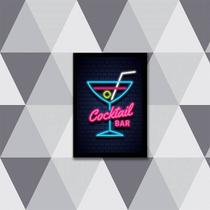 Quadro Copo Cocktail Bar Simulando Neon II 24x18cm - com vidro