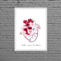 Quadro Coração Com Flores Frase Follow 33X24Cm - Com Vidro