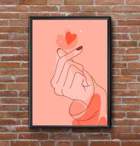 Quadro Coração Coreano Ohana Com Moldura Tamanho A3 Quadro Coração Coreano Ohana Com Moldura Tamanho A3