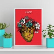 Quadro Coração Frida Khalo Moldura Preta Com Vidro 45X34Cm