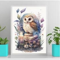 Quadro Coruja Alquimista Aquarela 24x18cm - com vidro
