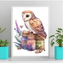 Quadro Coruja Aquarela 33x24cm - Moldura Preta Quadro Coruja Aquarela 33x24cm - Moldura Preta