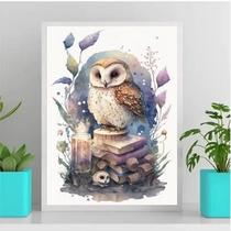 Quadro Coruja Aquarela 33x24cm - Vidro - Madeira Preto Quadro Coruja Aquarela 33x24cm - Vidro - Madeira Preto