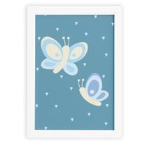 Quadro Coruja Baby Azul Borboletas Moldura Branca 22x32 Quadro Coruja Baby Azul Borboletas Moldura Branca 22x32