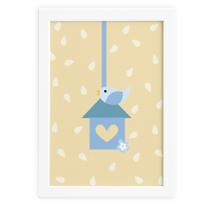Quadro Coruja Baby Azul Passarinho Moldura Branca 22x32 Quadro Coruja Baby Azul Passarinho Moldura Branca 22x32