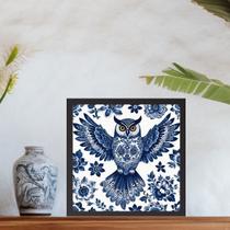 Quadro Coruja Floral Estilo Azulejo Português - 33x33cm - com vidro Quadro Coruja Floral Estilo Azulejo Português - 33x33cm - com vidro