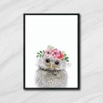 Quadro Corujinha Coroa de Flores 24x18cm - com vidro
