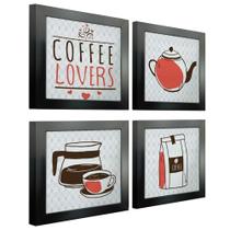 Quadro Cozinha 20x20cm Kit 4 Un Preta