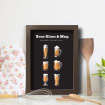 Quadro Cozinha Cerveja Glass & Mug 22x32cm Moldura Marrom
