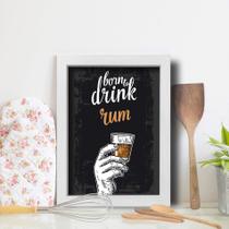 Quadro Cozinha e Bar Frase Rum 33x43cm Moldura Branca