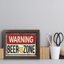 Quadro Cozinha Frase Cerveja Beer Zone 33x43cm Moldura Marrom