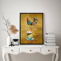 Quadro Cozinha Galo Country Com Xícaras 24x18cm - com vidro