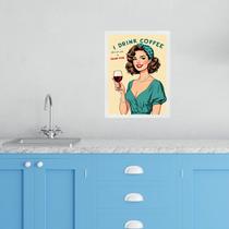 Quadro Cozinha Retro Coffee & Wine - Pin Up 24x18cm