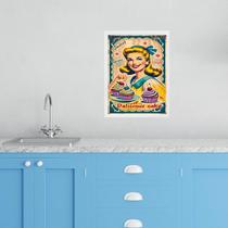Quadro Cozinha Retro Cupcakes - Pin Up 24X18Cm - Com Vidro