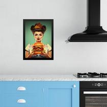 Quadro Cozinha Retro Hamburger - Pin Up 24x18cm - com vidro
