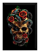 Quadro Cranio Rosas Decoração Estúdio Tatuagem Arte