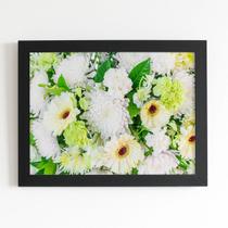 Quadro Crisântemo Branco Flores Foto Moldura Preta 60x40cm Quadro Crisântemo Branco Flores Foto Moldura Preta 60x40cm